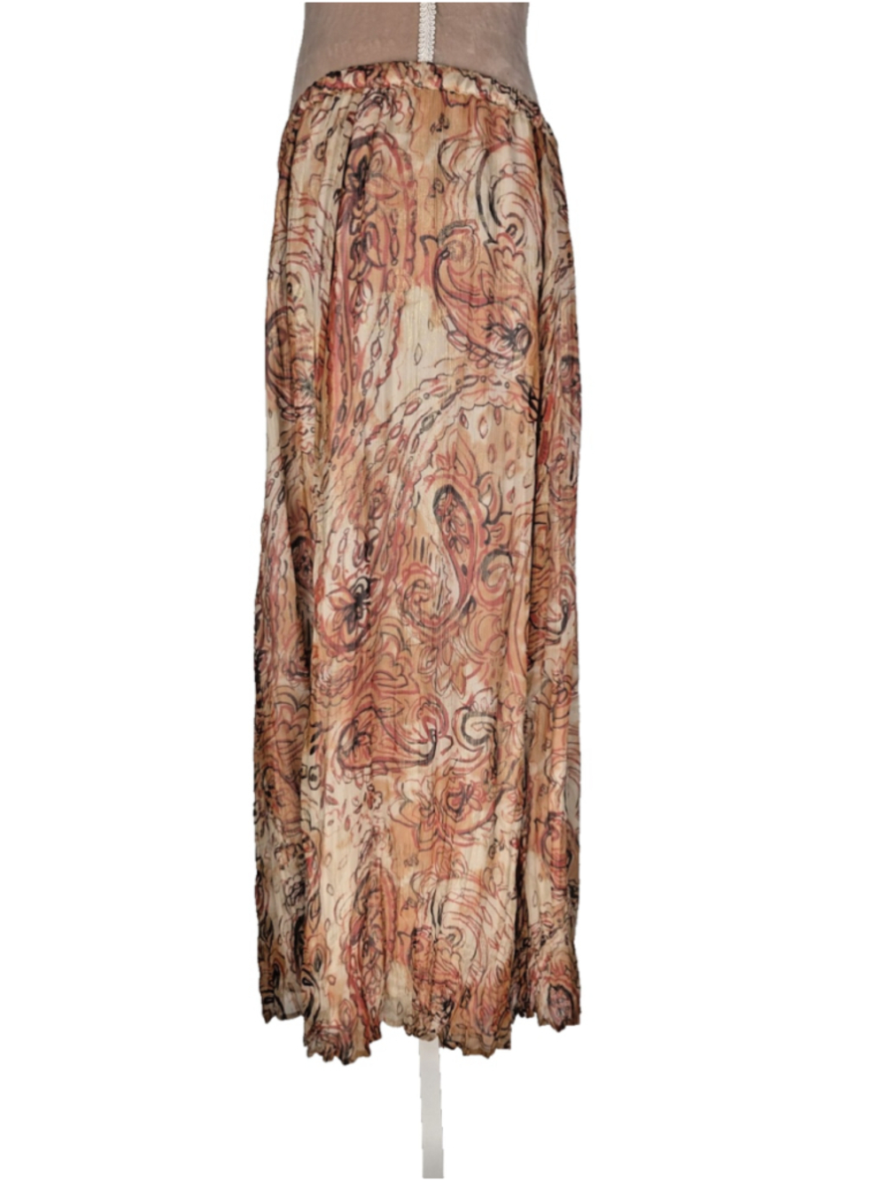 Chicos Silk Maxi Skirt Paisley Sz L Pleated Crinkle Cottage Boho Art to Wear - Picture 2 of 8